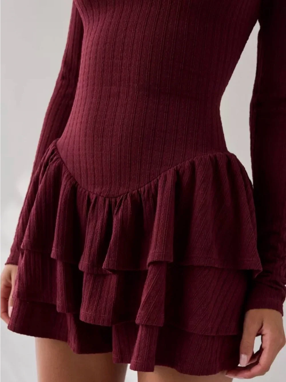 Kimchi Blue Burgundy Red Basque Waist Ruffle Open Back Romper Balletcore Large
